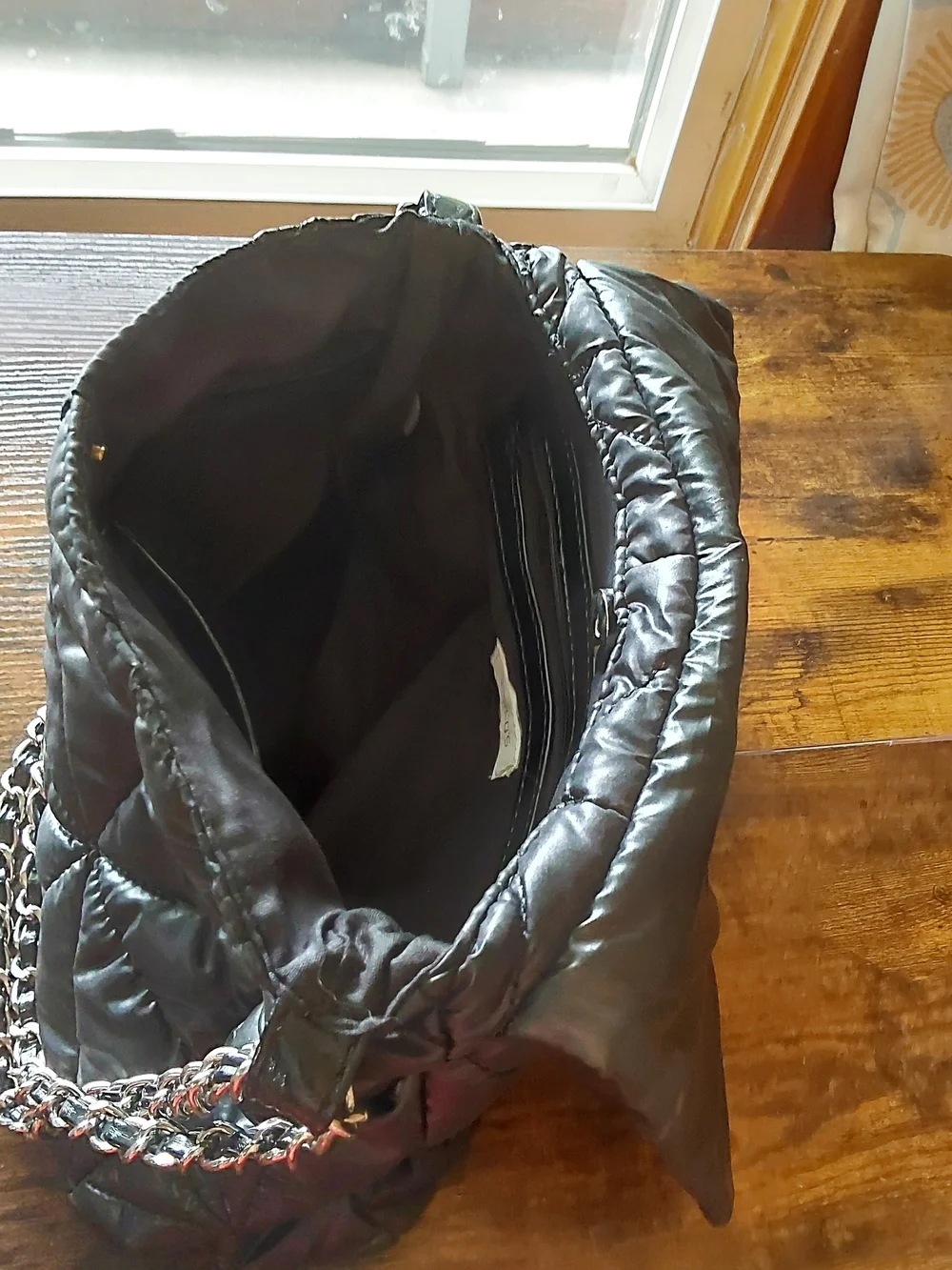 Chico's Quilted Black Shoulder Bag with Silver Chain